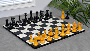 1900s' Marshall Staunton Pattern Chess Pieces in Ebony / Antiqued Boxwood with King Side Stamping - 3.75" King