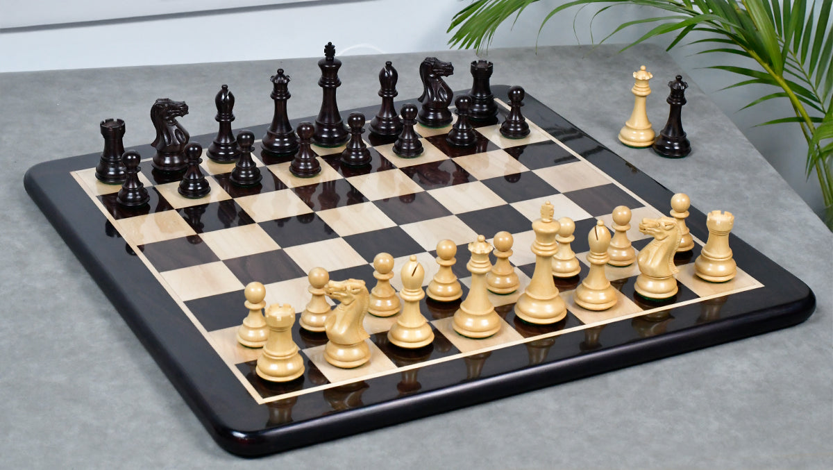 4.0" Desert Gold Staunton Series Wooden Chess Pieces in Rosewood & Box Wood - 1300 Grams