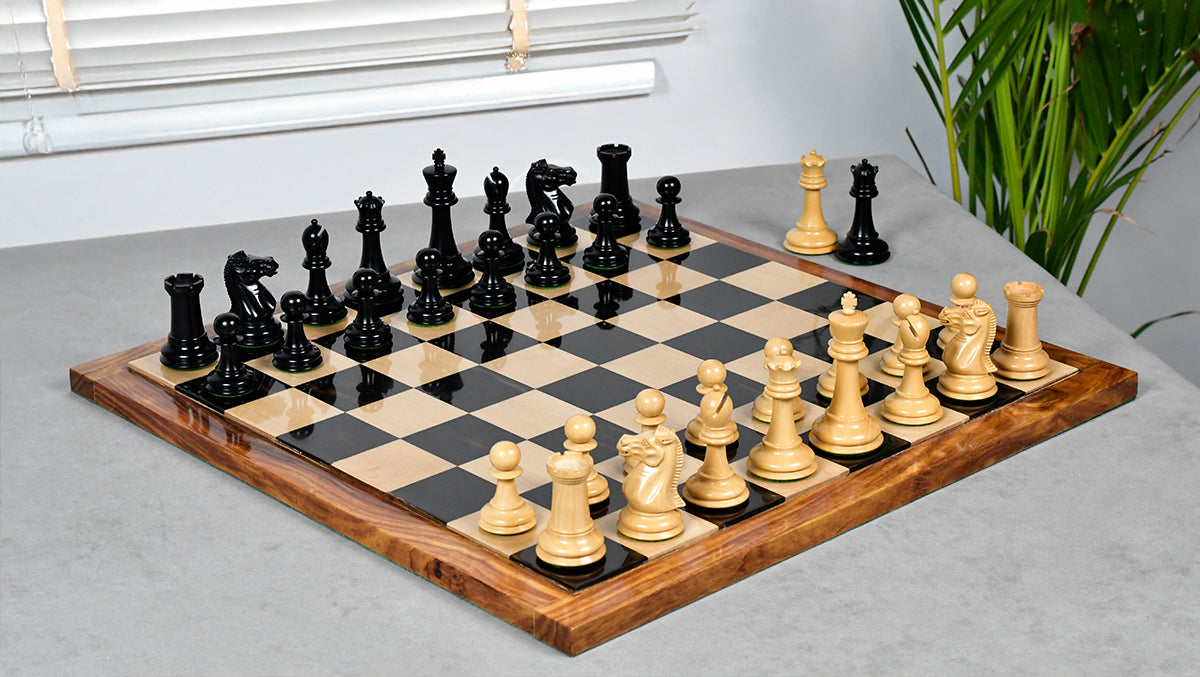 Vintage 1915-1925 Nimzovich Staunton Chess Pieces in Ebony & Boxwood – 3.75" King with King’s Side Marking – 1366g – Pieces Only