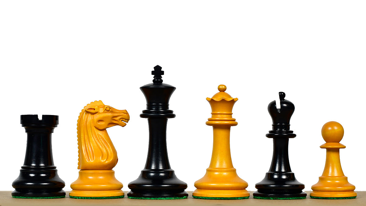 Circa 1887 Turner Teich Soviet-Staunton Style Weighted 4" Chess Pieces in Ebony & Golden Antique Boxwood - 1700 Grams Weight