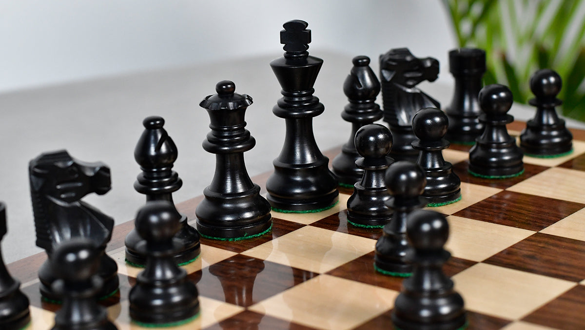French Lardy Exclusive Wooden Chess Pieces – Handcrafted Ebonized & Boxwood | 3" King with Extra Queen