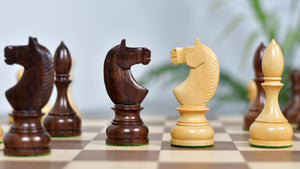 Combo Of Circa 1930s "Leningrad Schoolboy" Soviet Chess Pieces 4.2 inch King in Sheesham & Boxwood - 1530 Grams With Minimalist Walnut Maple Wooden Chess Board Matte Finish