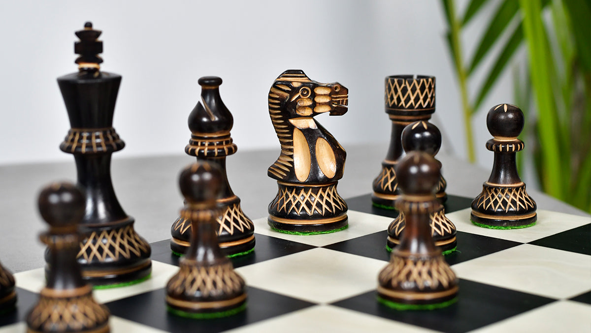Burnt Blazed Series Handcarved Chess Pieces in Burnt Box Wood - 3.8" King - Best Seller