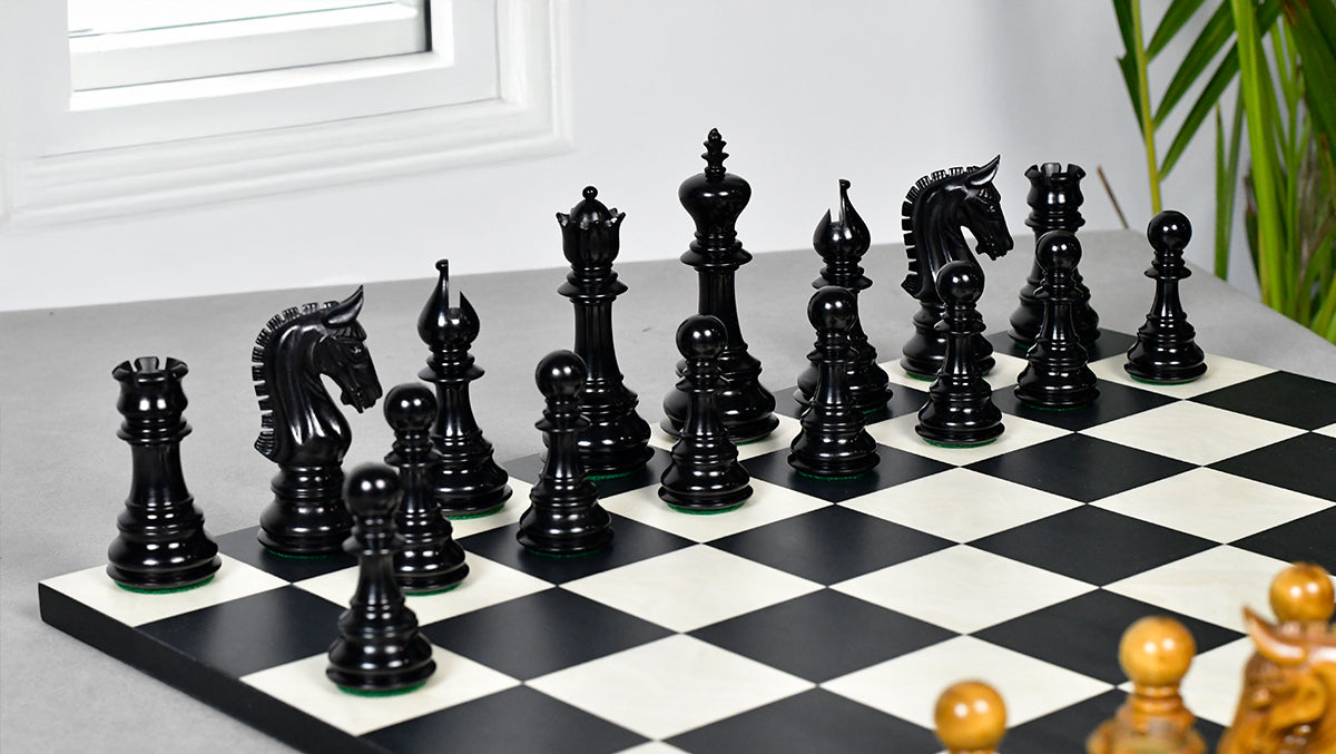 War Admiral Antiqued Chess Pieces – 4.4" King – Handcrafted Staunton Design in Ebony Wood & Antiqued Boxwood