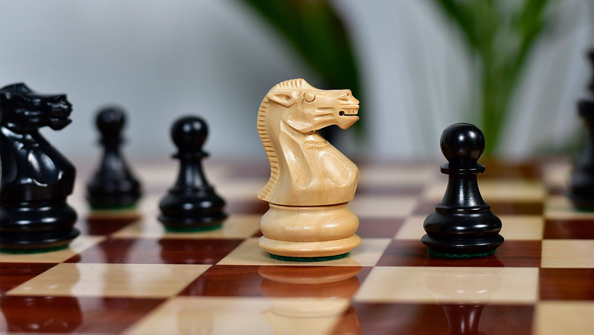 Collector Series Handcarved Staunton Chess Pieces in Ebonized Boxwood & Natural Boxwood - 2.6" King
