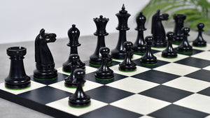 1900s' American Chess Company Reproduction Tournament Chess Set -  Black Ebonized & Antiqued Boxwood 3.8" King