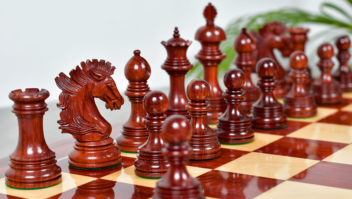 New Indian-American Luxury Series Triple Weighted Chess Pieces in Bud Rosewood(Padauk) / Boxwood Ver 2.0 - 4.4" King