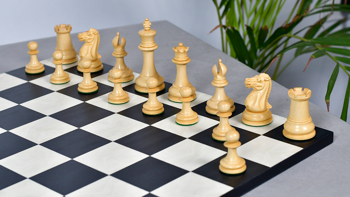 1849 Original Staunton Pattern Wooden Heavy Chess Pieces in Ebony / Boxwood with King Side Stamping - 3.75" King