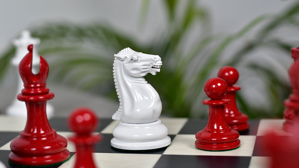 1849 Original Staunton Pattern Painted Chess Pieces (Lacquer Finished) Red Painted Crimson & Ivory White - 4.5" King