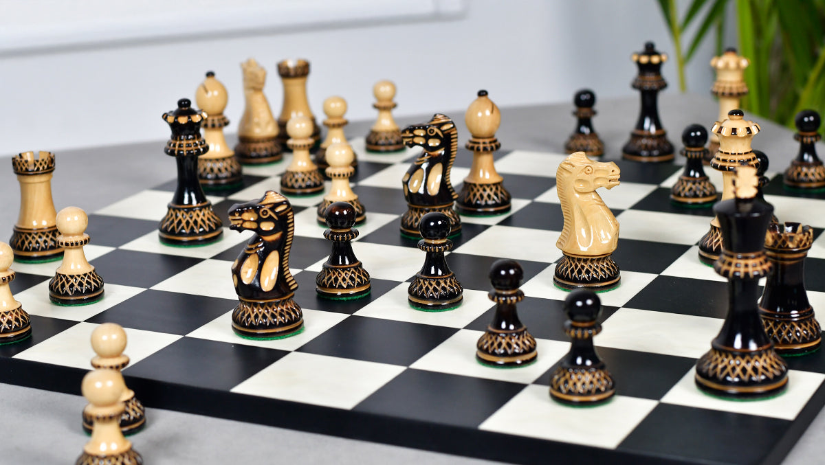 The Parker Staunton Series Lacquered Chess Pieces in Burnt Boxwood & Natural Boxwood - 3.9" King