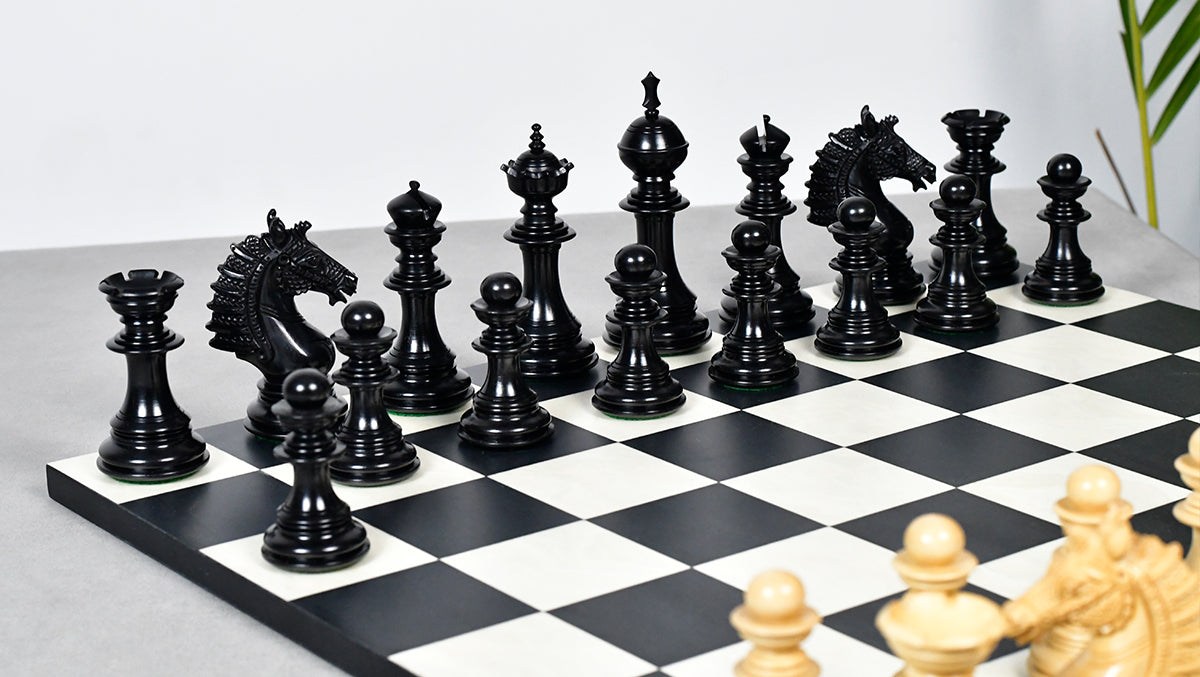 The Sikh Empire Series Triple Weighted Wooden Handmade Chess Pieces in Genuine Ebony Wood and Indian Boxwood - 4.5" King with Extra Queens