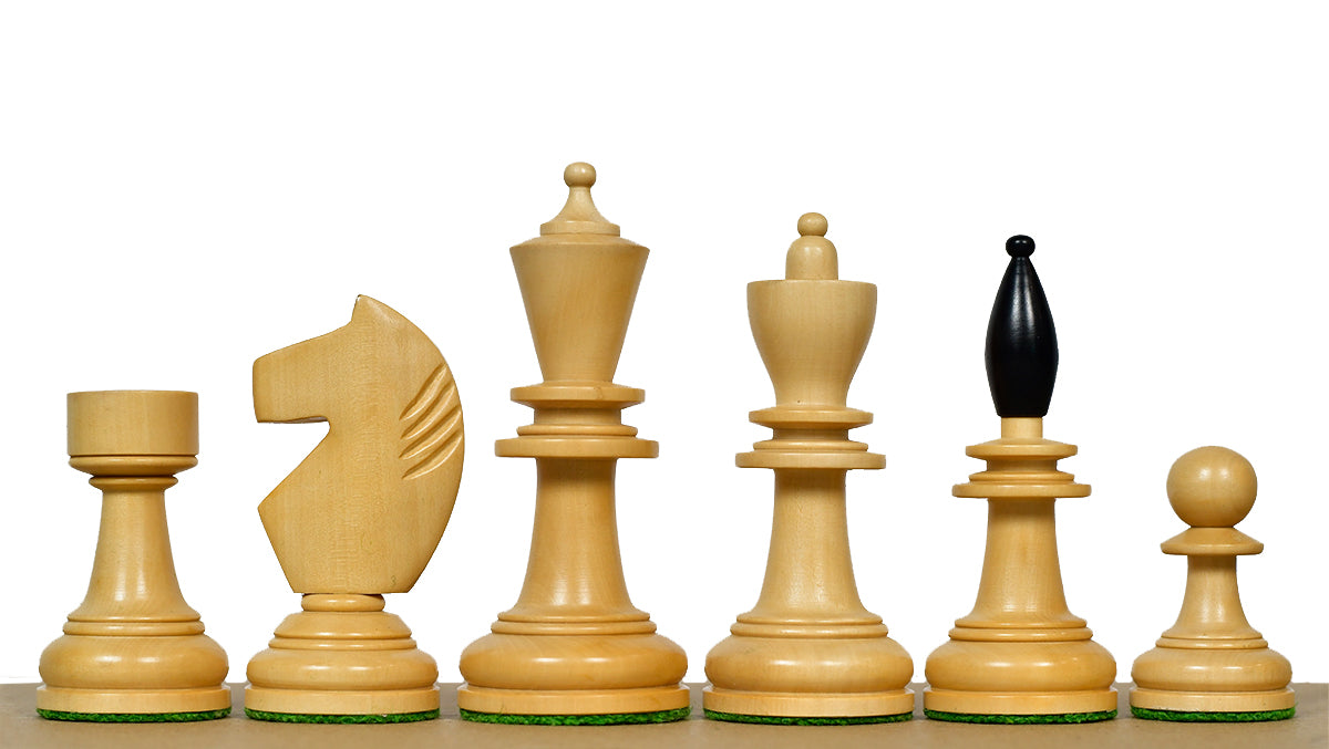 3.9" Hungarian Chess Pieces in Ebonized Boxwood & Natural Boxwood - 1300 Grams