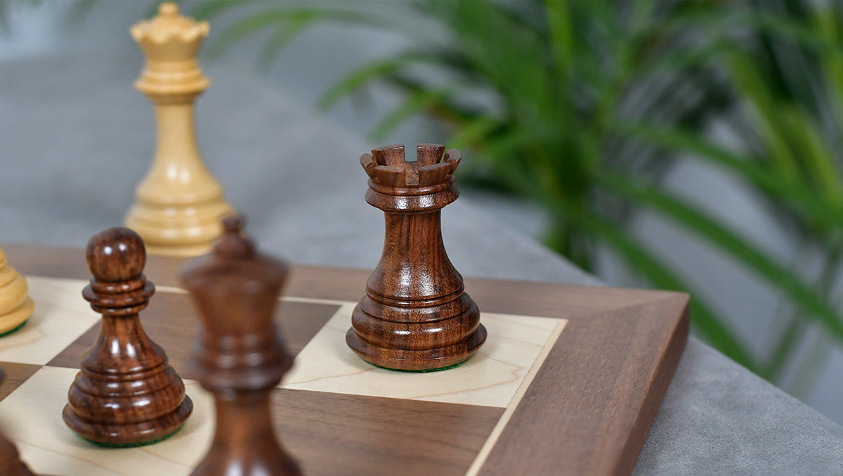 3.8" New Columbian Staunton Series Chess Pieces in Sheesham Wood & Boxwood - 1100 grams