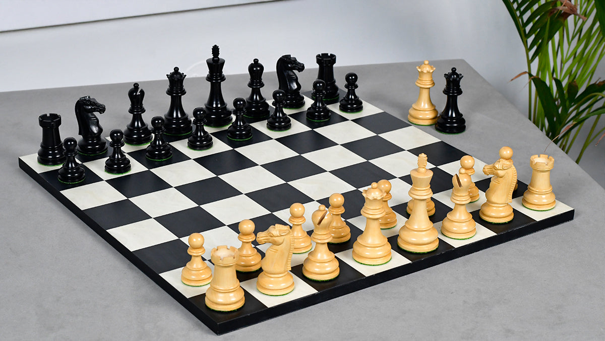 British Chess Company (BCC) Popular Staunton Double Collared Chess Pieces in Ebony & Boxwood - 4.2" King