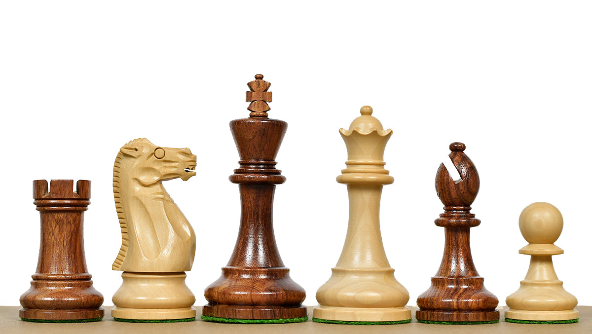 The Grandmaster Staunton Series Chess Pieces In Sheesham & Natural Boxwood - 3.75" King