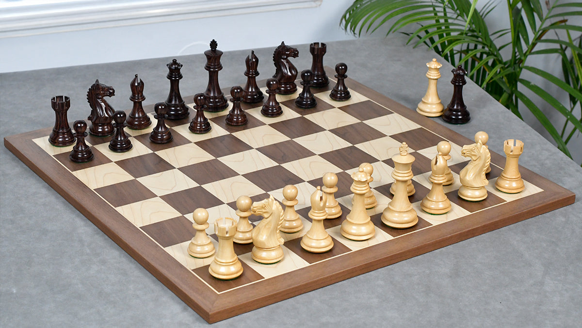 Fierce Knight (Queen's Gambit Series) Staunton Chess Pieces in Rosewood & Boxwood - 4.1" King