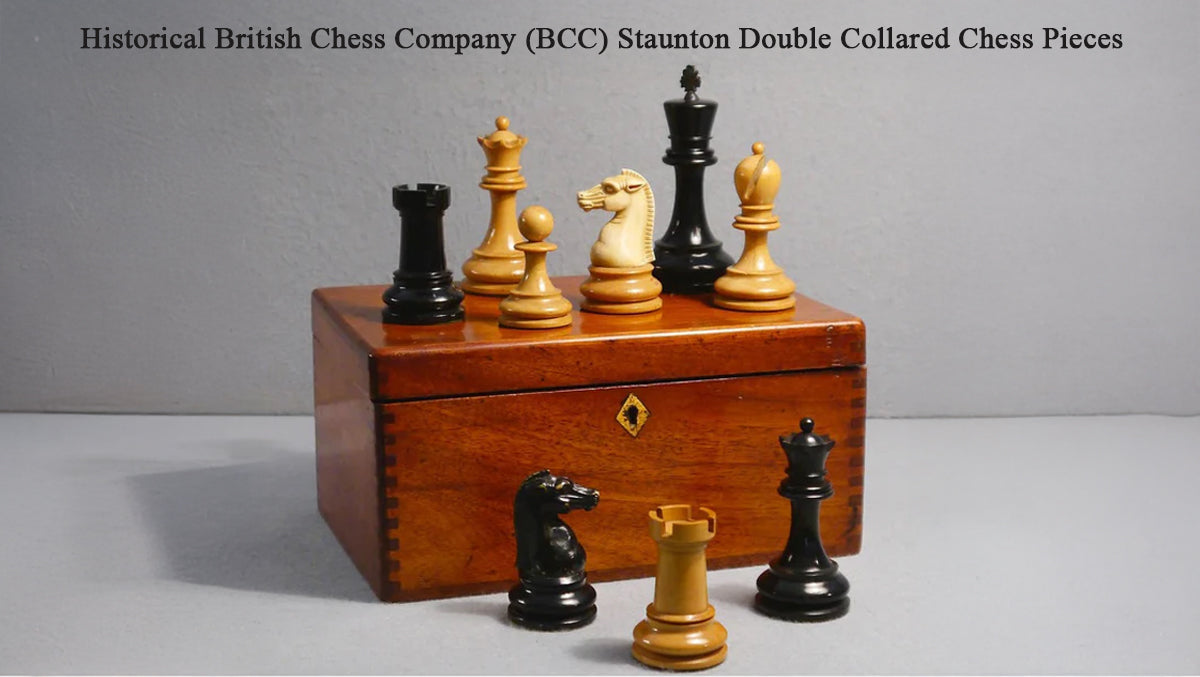 British Chess Company (BCC) Popular Staunton Double Collared Chess Pieces in Ebony & Boxwood - 4.2" King