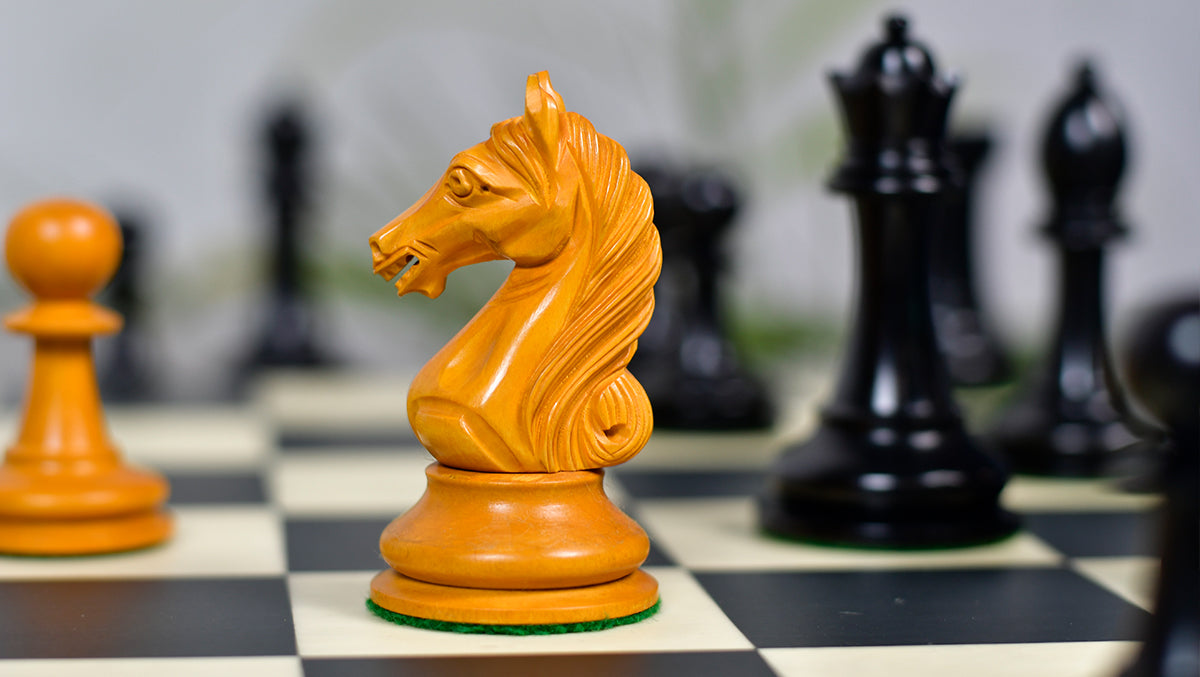 4.0'' The Ancient Indian Warrior Staunton Luxury Series Chess Pieces in Ebony / Antiqued Box Wood - 1660 Grams