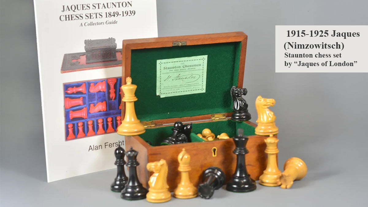 Vintage 1915-1925 Nimzovich Staunton Chess Pieces in Ebony & Boxwood – 3.75" King with King’s Side Marking – 1366g – Pieces Only