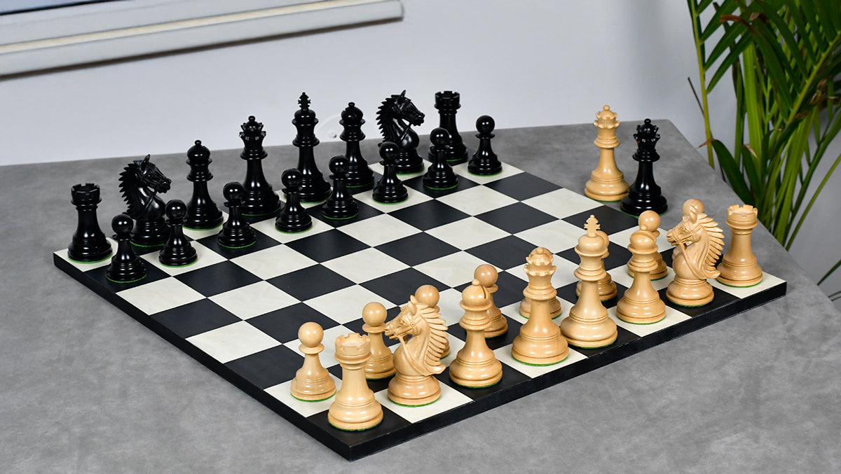 The Bridle Series Luxury Triple Weighted Chess Pieces in Ebony Wood / Boxwood - 4.2" King