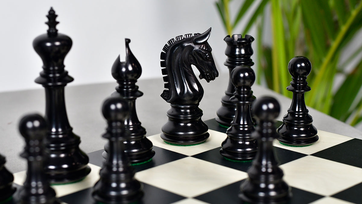 War Admiral Antiqued Chess Pieces – 4.4" King – Handcrafted Staunton Design in Ebony Wood & Antiqued Boxwood