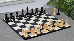 1880s-90s Circa Lasker Staunton Pattern Antique Chess Pieces in Ebony / Boxwood with King Side Stamping - 3.75" King