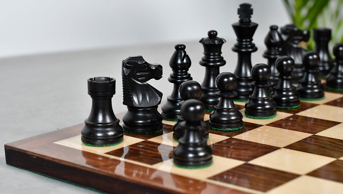 French Lardy Exclusive Wooden Chess Pieces – Handcrafted Ebonized & Boxwood | 3" King with Extra Queen