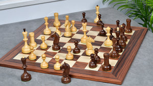 The Soviet Era 1950s' Botvinnik Tournament Weighted Chess Pieces in Sheesham & Boxwood 4.4 inch King - With Santos Palisander pr & Sycamore Chess Board
