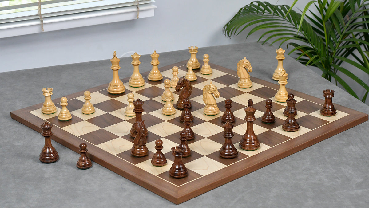 3.8" New Columbian Staunton Series Chess Pieces in Sheesham Wood & Boxwood - 1100 grams