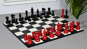Smokey Staunton Series Painted Chess Set - Chess Pieces Only - Black and Red Painted Boxwood - 3.8" King