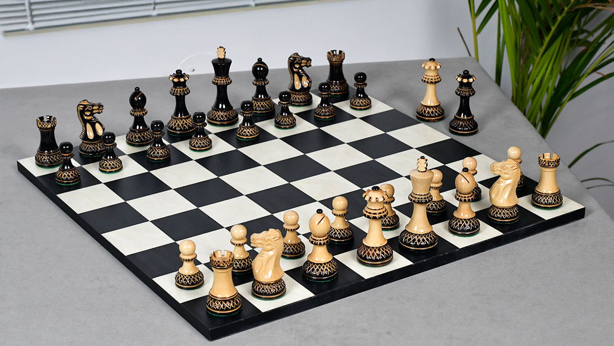 The Parker Staunton Series Lacquered Chess Pieces in Burnt Boxwood & Natural Boxwood - 3.9" King