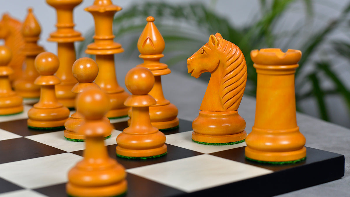 19th Century Antique Austrian Series Chess Pieces in Ebonized Boxwood & Antiqued Boxwood - 4.27" King - Colllector Chess