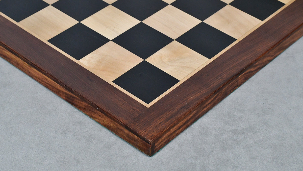 Combo Of Minimalist Soviet-Style Chess Pieces In Ebonized & Boxwood - 3.7” King With Wooden Ebony Wood / Maple Wood Chess Board