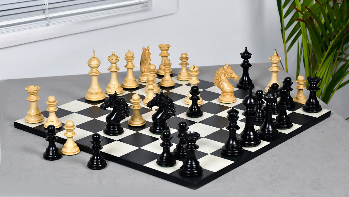 The Sikh Empire Series Triple Weighted Wooden Handmade Chess Pieces in Genuine Ebony Wood and Indian Boxwood - 4.5" King with Extra Queens