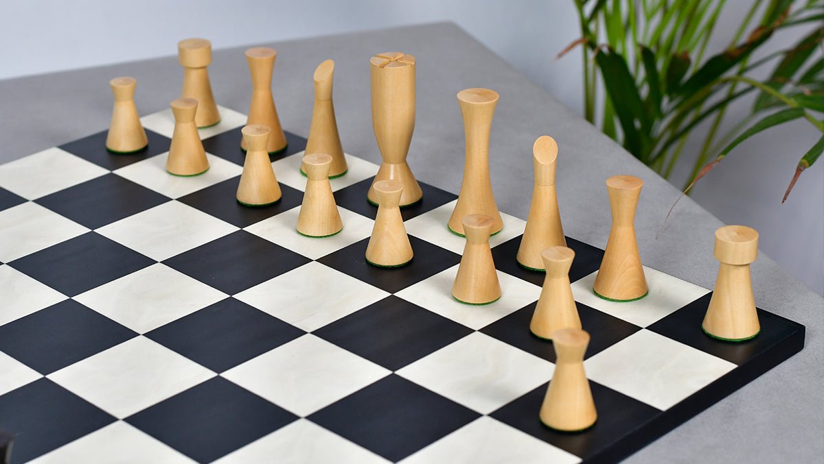 Minimalist Series Midnight Contemporary Chess Pieces in Ebonized Boxwood & Box Wood - 3.4" King