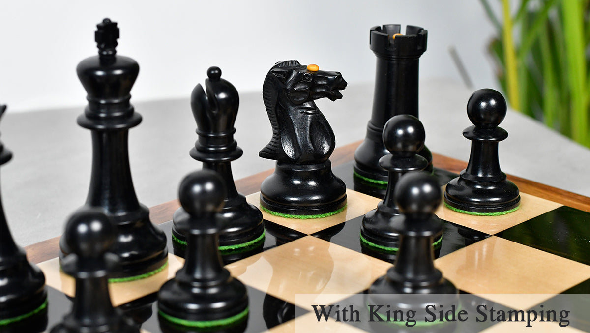 Richard Whitty Antique Chess Pieces with King Side Stamping in Ebony / Antiqued Box wood - 3.75" King