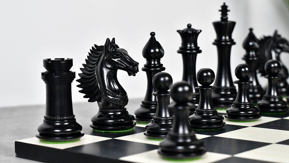 The Mustang Series Wooden Triple Weighted Chess Pieces in Ebony / Boxwood - 4.4" King