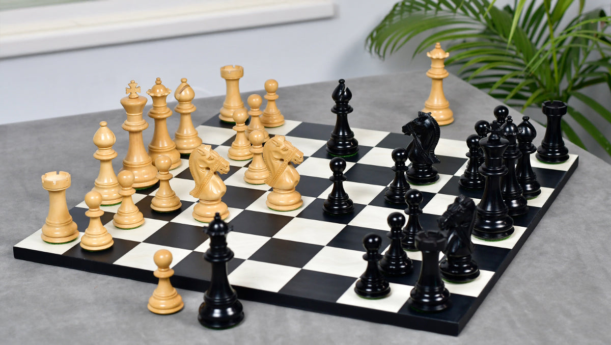 Noble Stallion Chess Set Bridle Edition in Ebony & Box Wood - 4.8" King