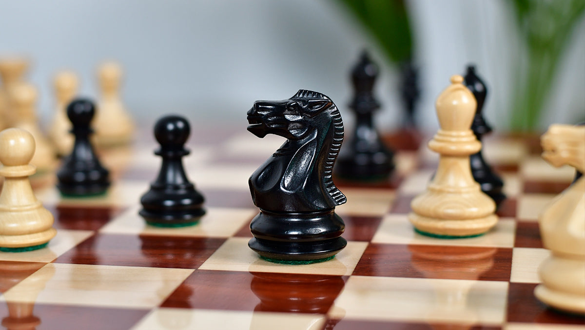 Collector Series Handcarved Staunton Chess Pieces in Ebonized Boxwood & Natural Boxwood - 2.6" King