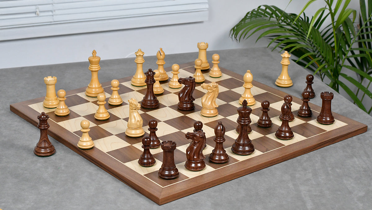 The Honour of Staunton (HOS) Series Weighted Chess Pieces in Sheesham & Natural Boxwood - 4.0" King