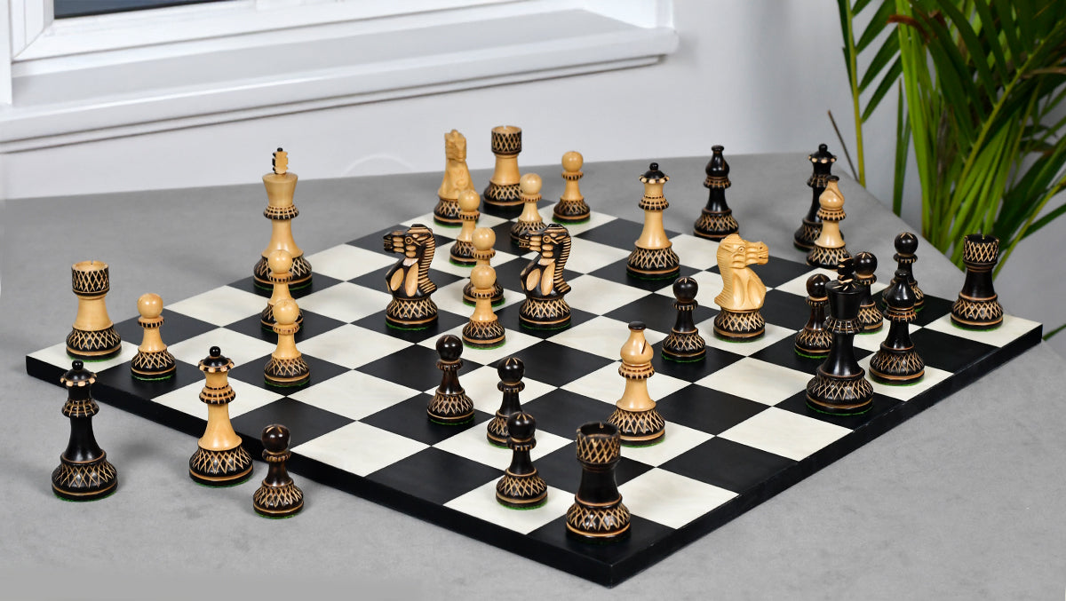 Burnt Blazed Series Handcarved Chess Pieces in Burnt Box Wood - 3.8" King - Best Seller