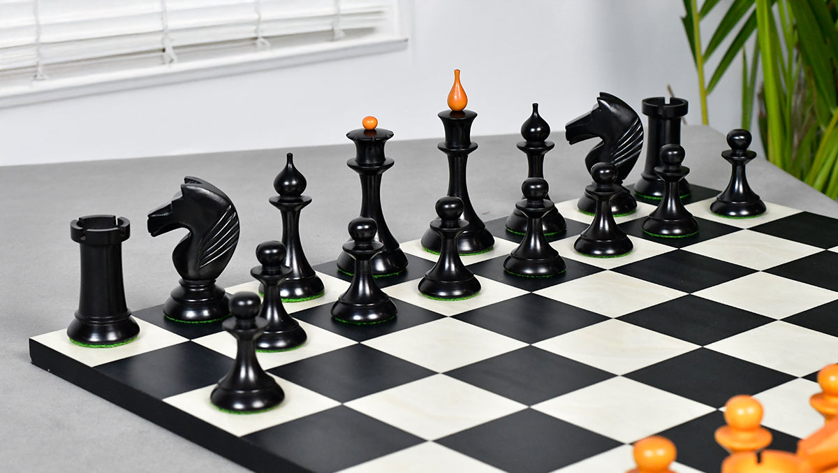 1950s' Soviet (Russian) Latvian Chess Pieces in Ebonized Boxwood / Antiqued Boxwood - 4.1" King Weight 1050 - grams