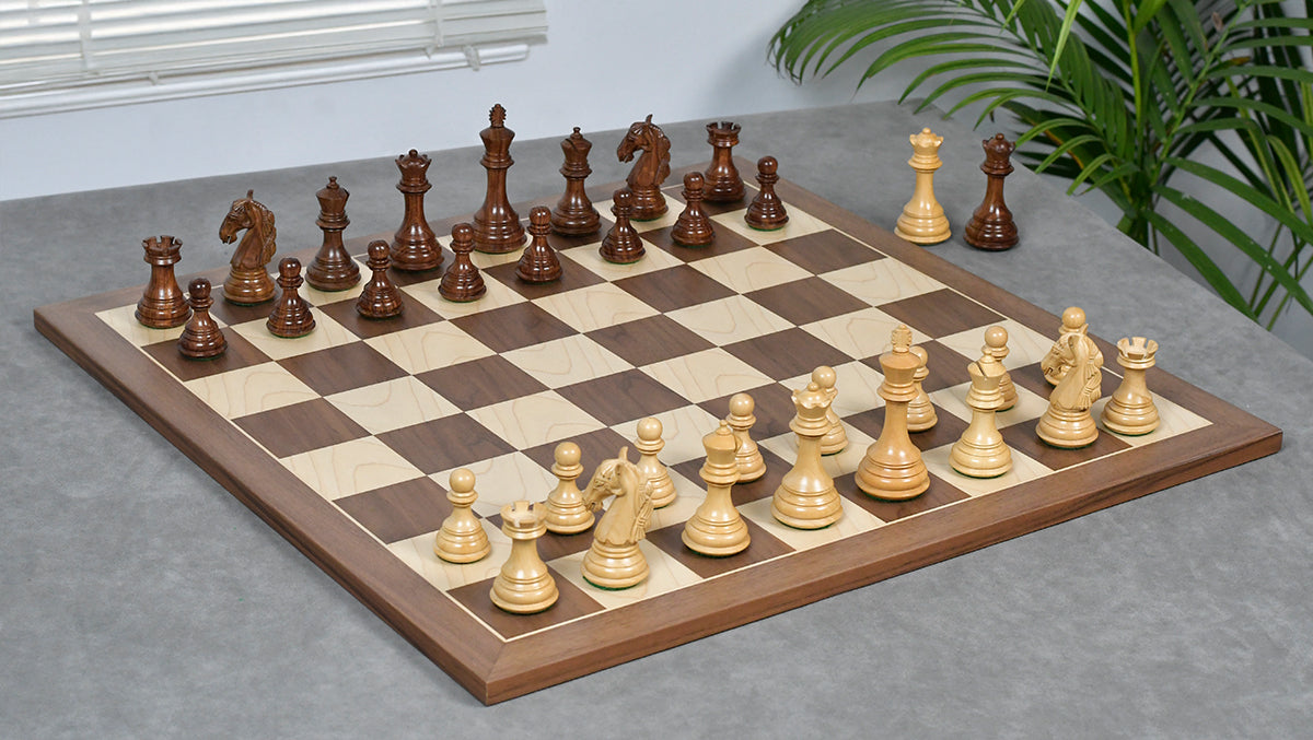 3.8" New Columbian Staunton Series Chess Pieces in Sheesham Wood & Boxwood - 1100 grams