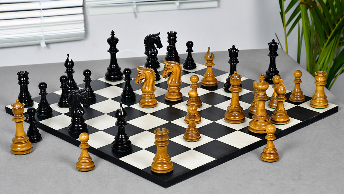 War Admiral Antiqued Chess Pieces – 4.4" King – Handcrafted Staunton Design in Ebony Wood & Antiqued Boxwood