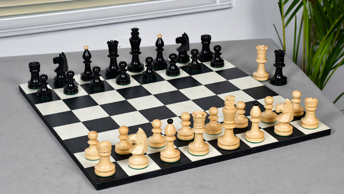 Romanian-Hungarian National Tournament Chess Pieces in Ebonized & Natural Boxwood - 3.8" King