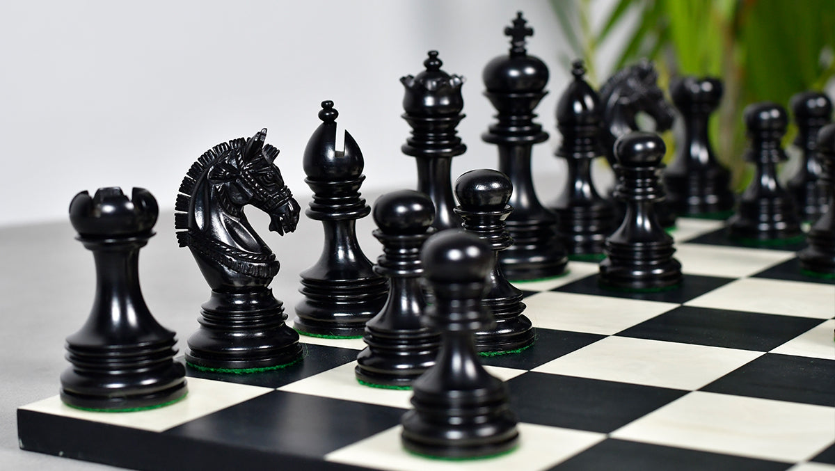 Indian Chetak II Customized Lead Weighted Luxury Chess Pieces in Ebony wood / Boxwood - 4.3" King extra Queens