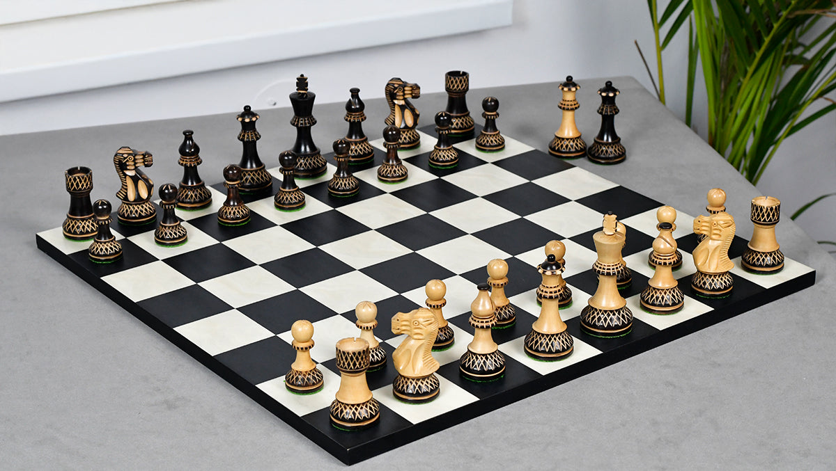 Burnt Blazed Series Handcarved Chess Pieces in Burnt Box Wood - 3.8" King - Best Seller