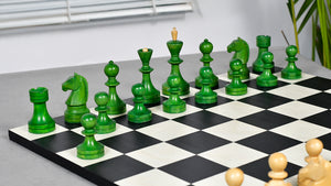 Russian (Soviet Era) Series Chess Pieces in Stained Green Ash Burl / Boxwood - 3.7" King