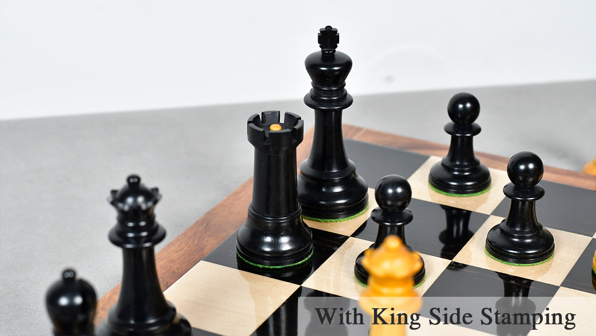 Richard Whitty Antique Chess Pieces with King Side Stamping in Ebony / Antiqued Box wood - 3.75" King