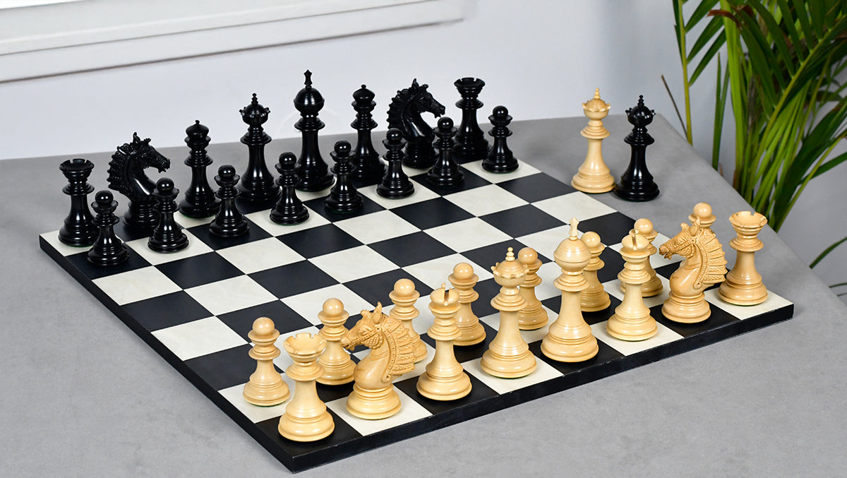 The Sikh Empire Series Triple Weighted Wooden Handmade Chess Pieces in Genuine Ebony Wood and Indian Boxwood - 4.5" King with Extra Queens